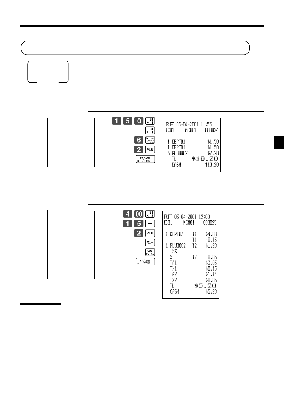 Registering returned goods in the rf mode, Basic operations and setups, Normal refund transaction | # 15 m 2 + p s f | Casio PCR-1000 User Manual | Page 43 / 96