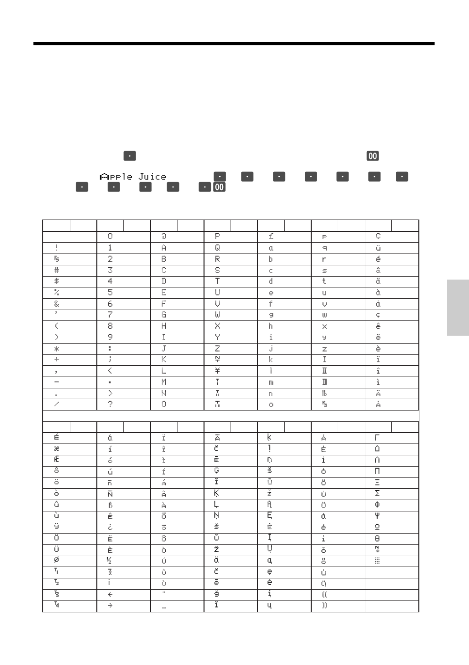 Character code list | Casio PCR-365A User Manual | Page 61 / 98