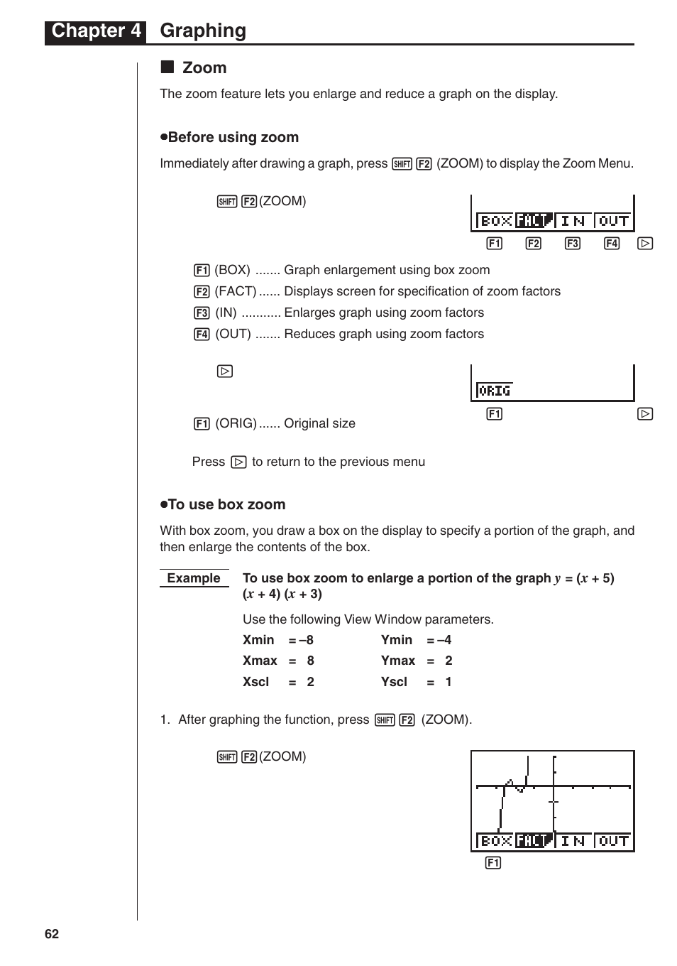 Chapter 4 graphing, Kk zoom | Casio fx-7400G PLUS Graphing User Manual | Page 16 / 26