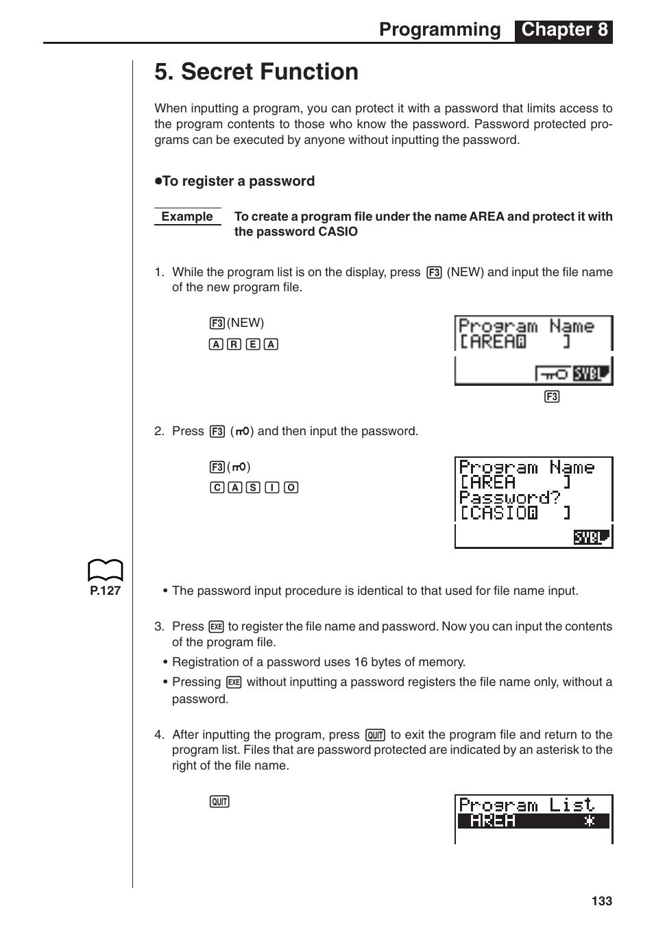 Secret function, Programming chapter 8 | Casio fx-7400G PLUS Programming User Manual | Page 9 / 38