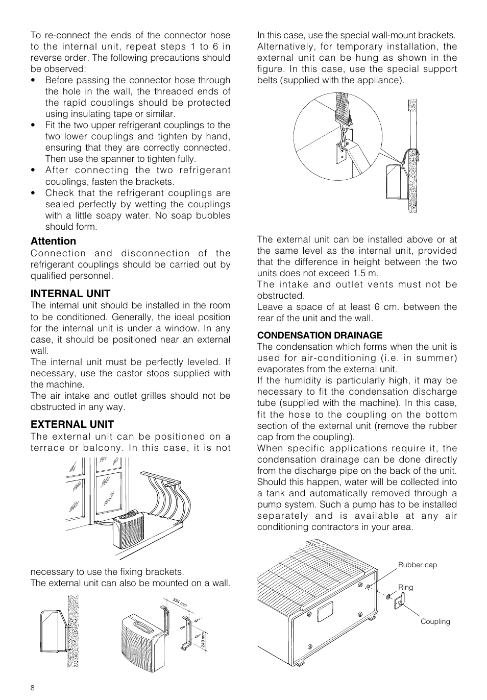 Attention, Internal unit, External unit | DeLonghi PAC GSR/MU User Manual | Page 8 / 15
