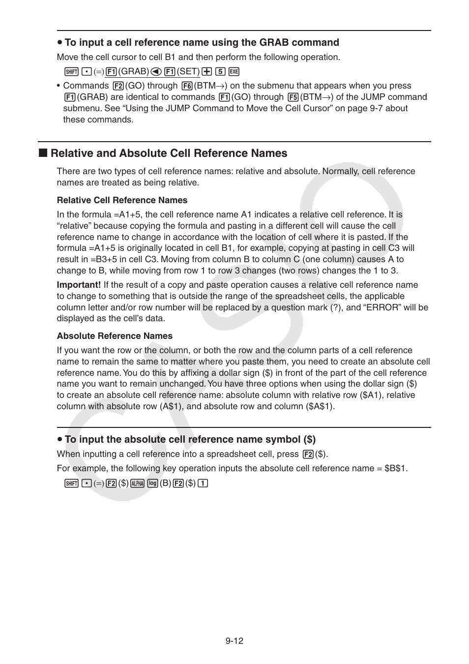 K relative and absolute cell reference names | Casio FX-CG10 User Manual | Page 363 / 601