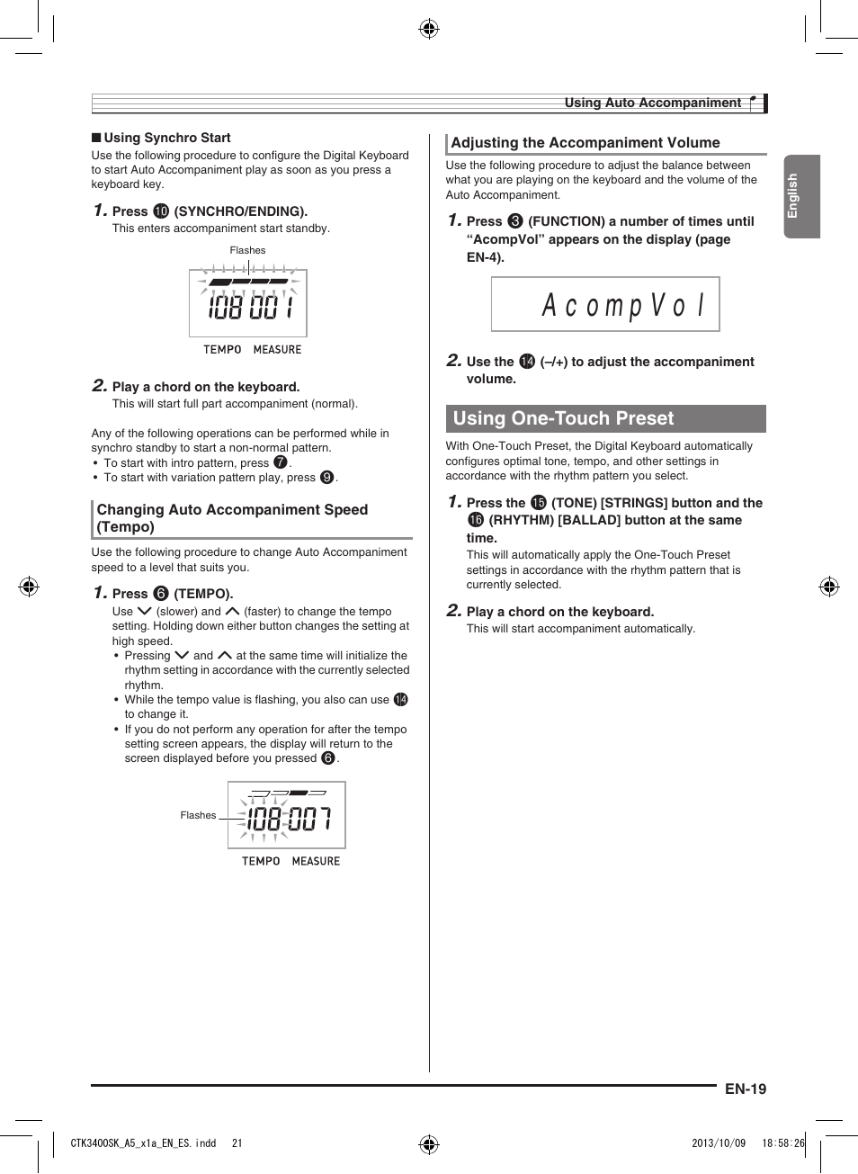 Using one-touch preset | Casio CTK-3400 User Manual | Page 21 / 37