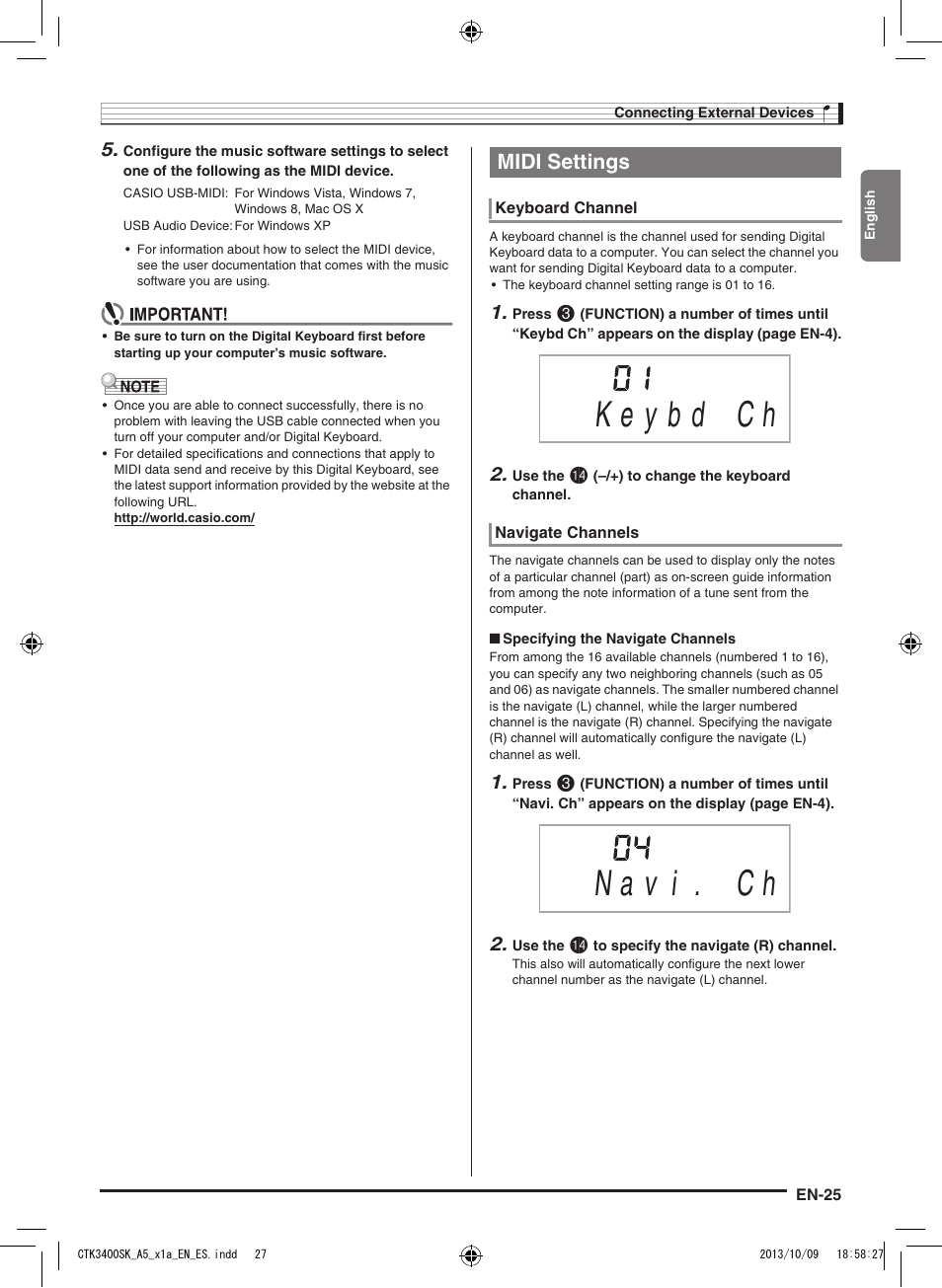 Midi settings | Casio CTK-3400 User Manual | Page 27 / 37