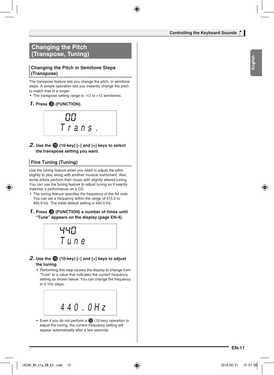 Changing the pitch (transpose, tuning) | Casio LK-170 User Manual | Page 13 / 48