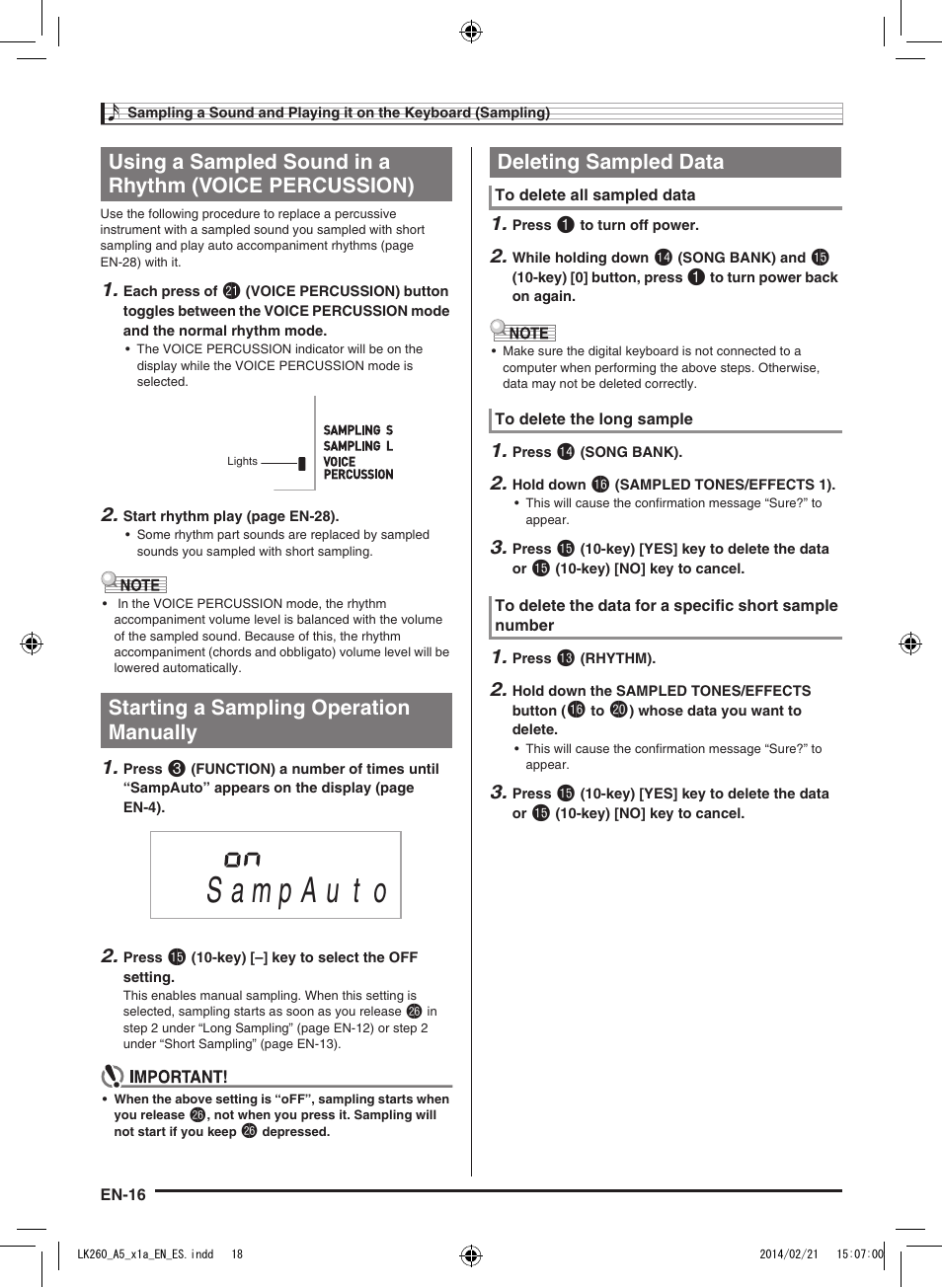 Deleting sampled data | Casio LK-170 User Manual | Page 18 / 48