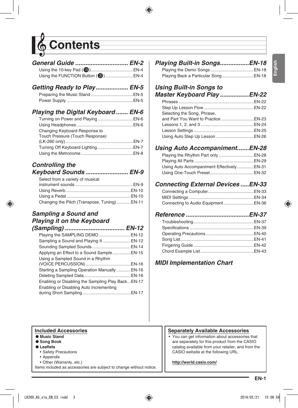 Casio LK-170 User Manual | Page 3 / 48