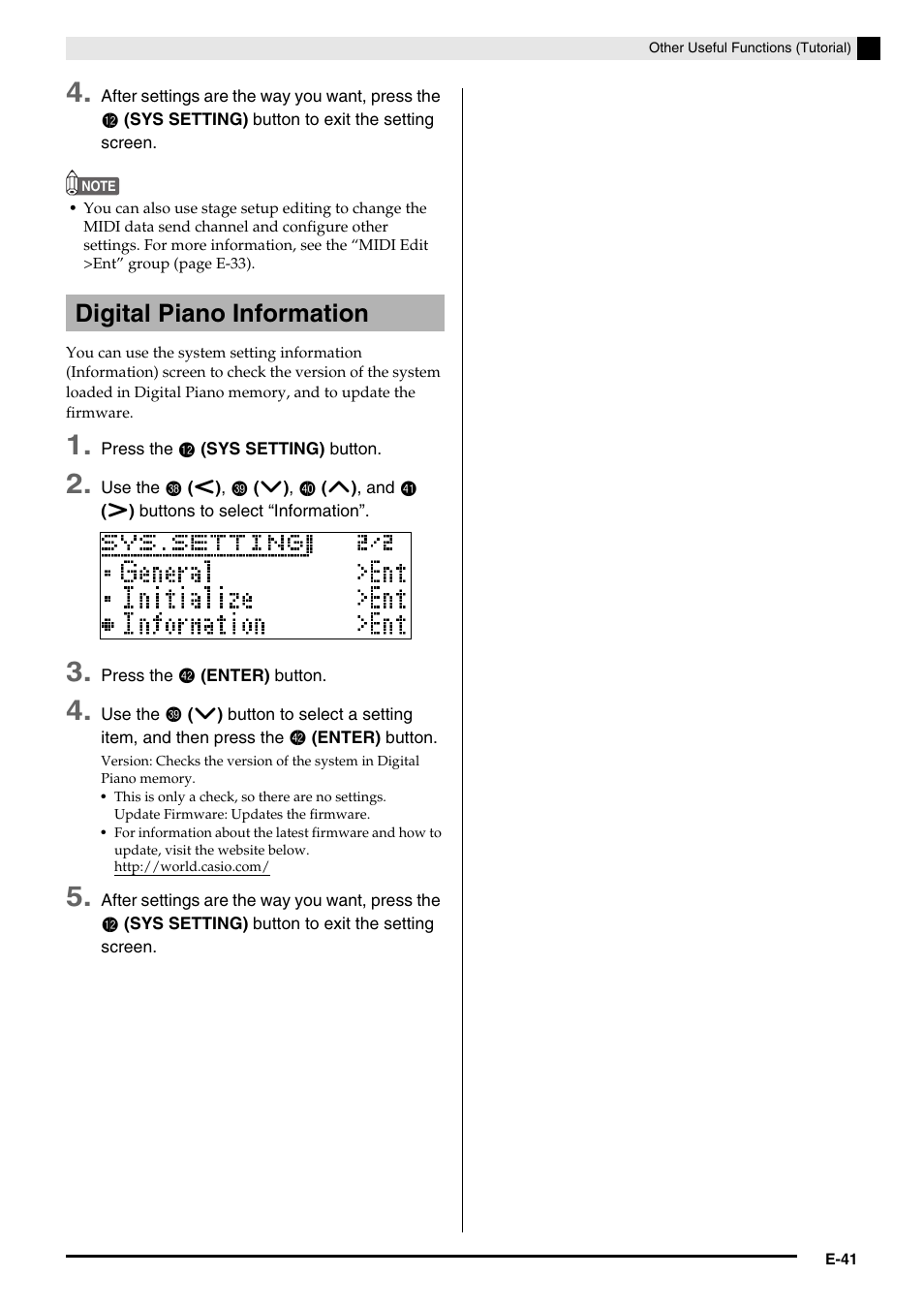 Digital piano information | Casio PX-5S Tutorial User Manual | Page 42 / 55