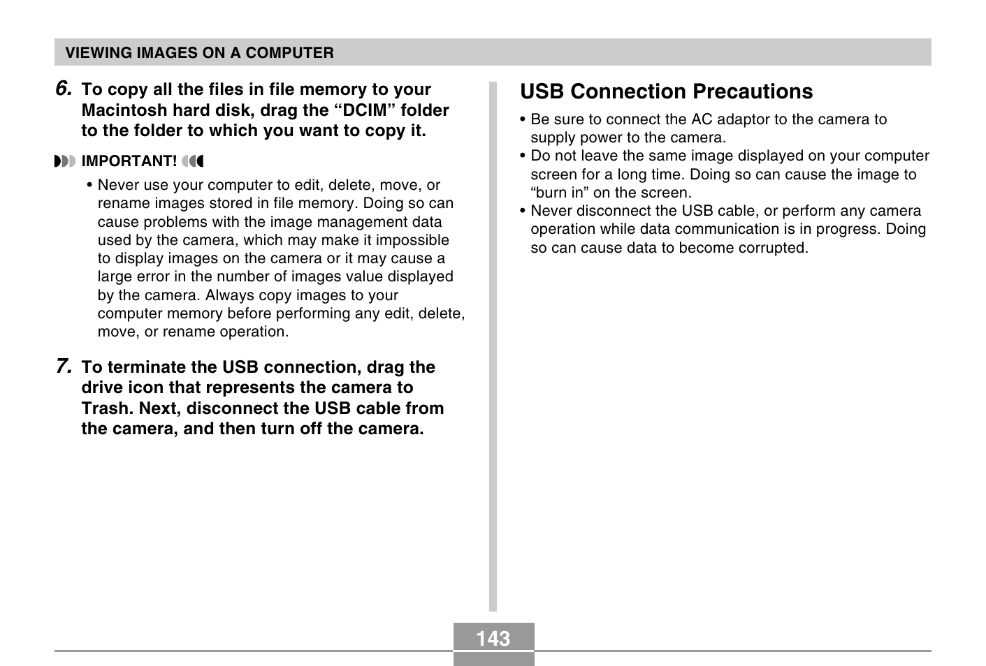 143 usb connection precautions | Casio QV-R40 7 User Manual | Page 27 / 59