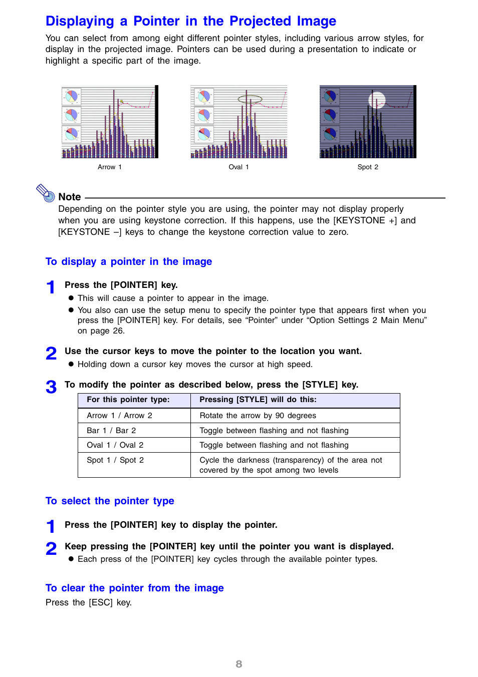 Displaying a pointer in the projected image | Casio XJ-S30 User Guide User Manual | Page 8 / 36