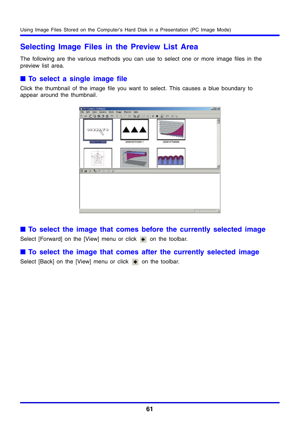Selecting image files in the preview list area | Casio YC-430 User Manual | Page 61 / 146