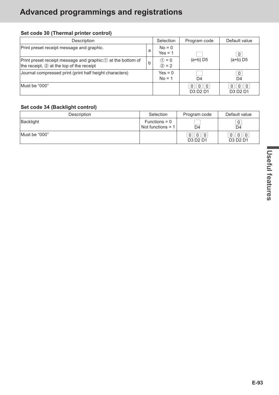 Advanced programmings and registrations, Use ful fe atu re s | Casio SE-C3500 Manual User Manual | Page 93 / 136