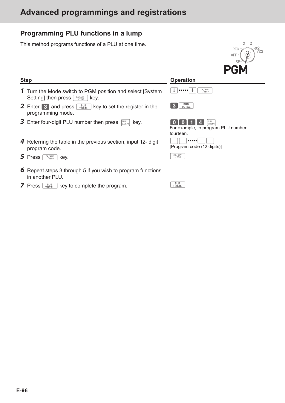 Advanced programmings and registrations, Programming plu functions in a lump | Casio SE-C3500 Manual User Manual | Page 96 / 136
