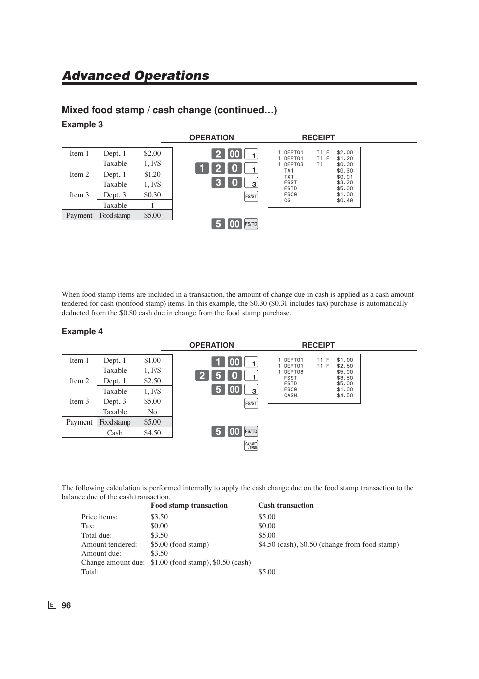 Advanced operations, Mixed food stamp / cash change (continued…) | Casio SE-S6000 User Manual | Page 97 / 134