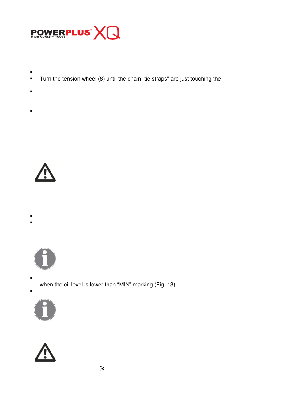 Lubrication, Connection to the power supply | Powerplus POWXQG4040 CHAINSAW 2400W 405MM EN User Manual | Page 10 / 18