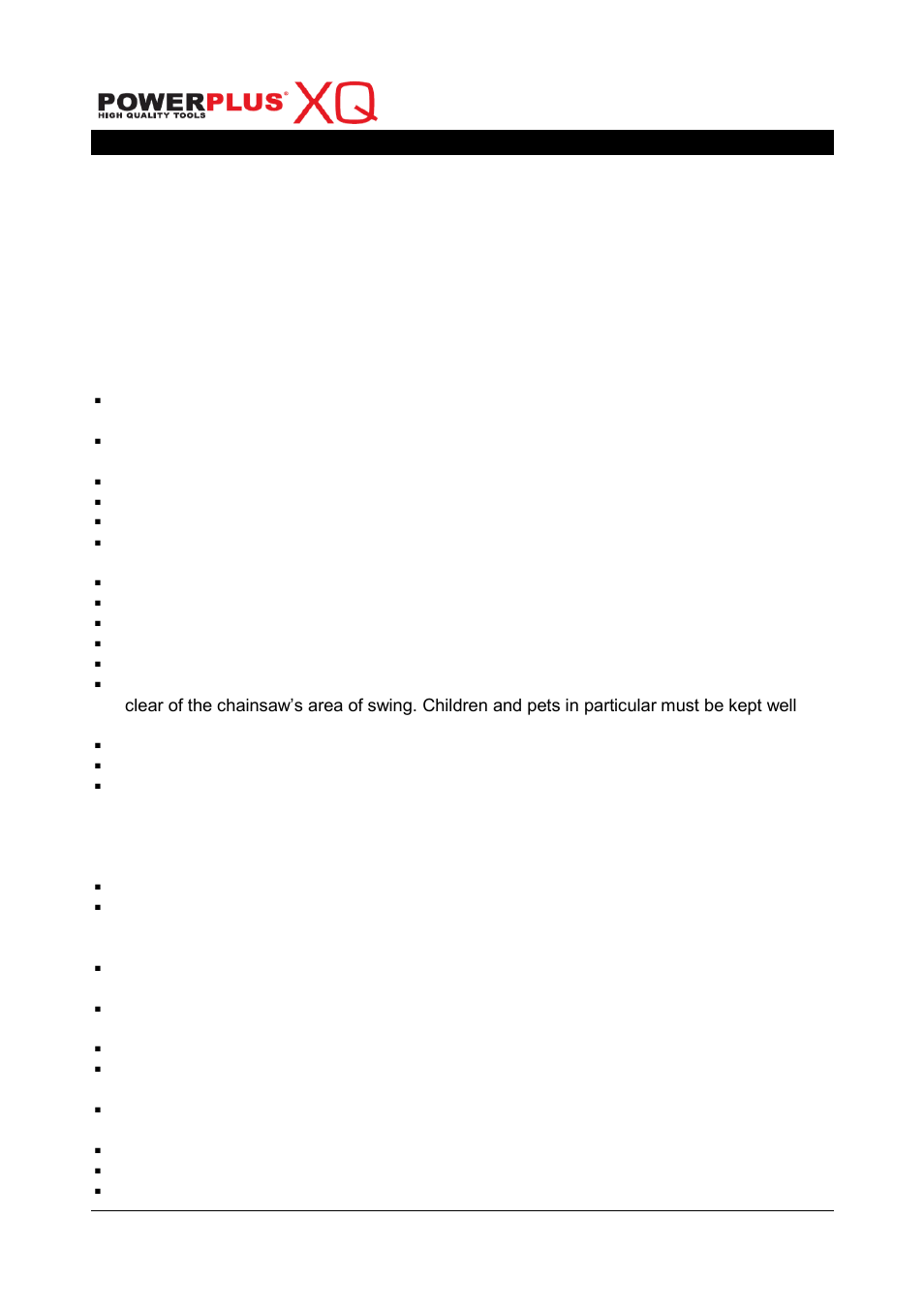 Additional safety instructions for chain saws, Safety instructions and accident prevention | Powerplus POWXQG4040 CHAINSAW 2400W 405MM EN User Manual | Page 6 / 18