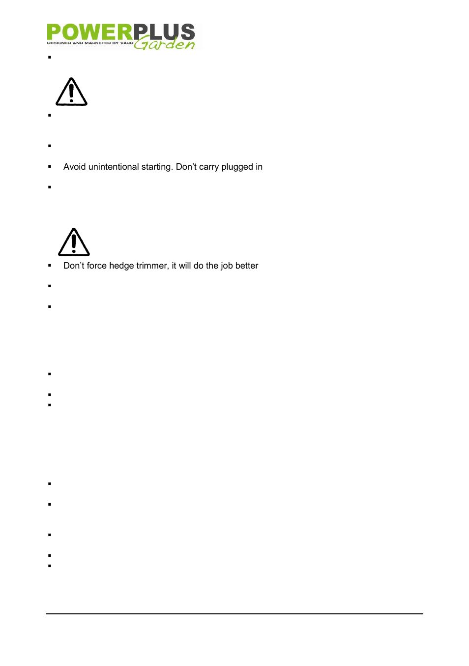 Operation, Starting the machine, Cutting hedge | Pow6103, 7 operation | Powerplus POW6103 HEDGE TRIMMER 500W 466MM EN User Manual | Page 5 / 8
