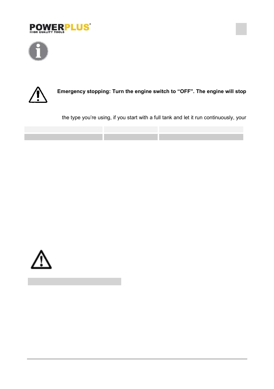 Stopping, Operating time, Ground system | High altitude operation, Maintenance/cleaning, The importance of maintenance | Powerplus POWX516 POWER G ENERATOR 5500W EN User Manual | Page 10 / 16