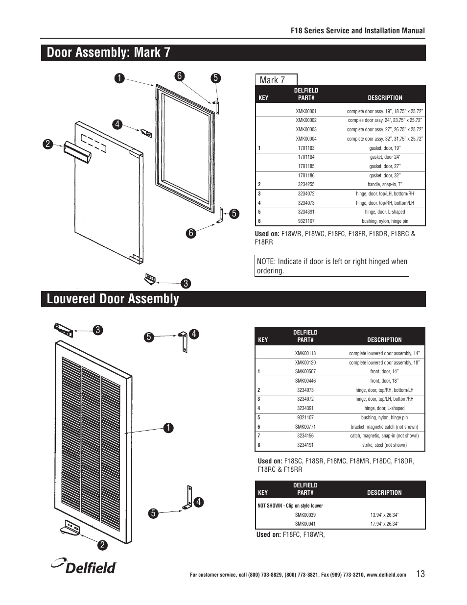 Delfield, Door assembly: mark 7, Louvered door assembly | Mark 7 | Delfield F18BC User Manual | Page 13 / 22