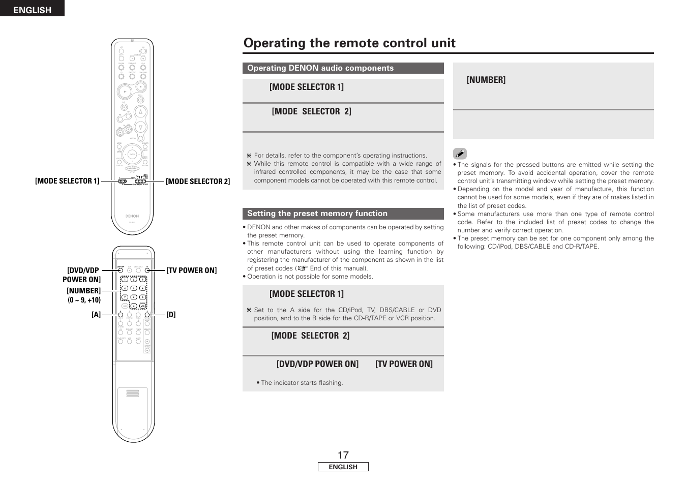 Operating the remote control unit | Denon DRA-37 User Manual | Page 20 / 30