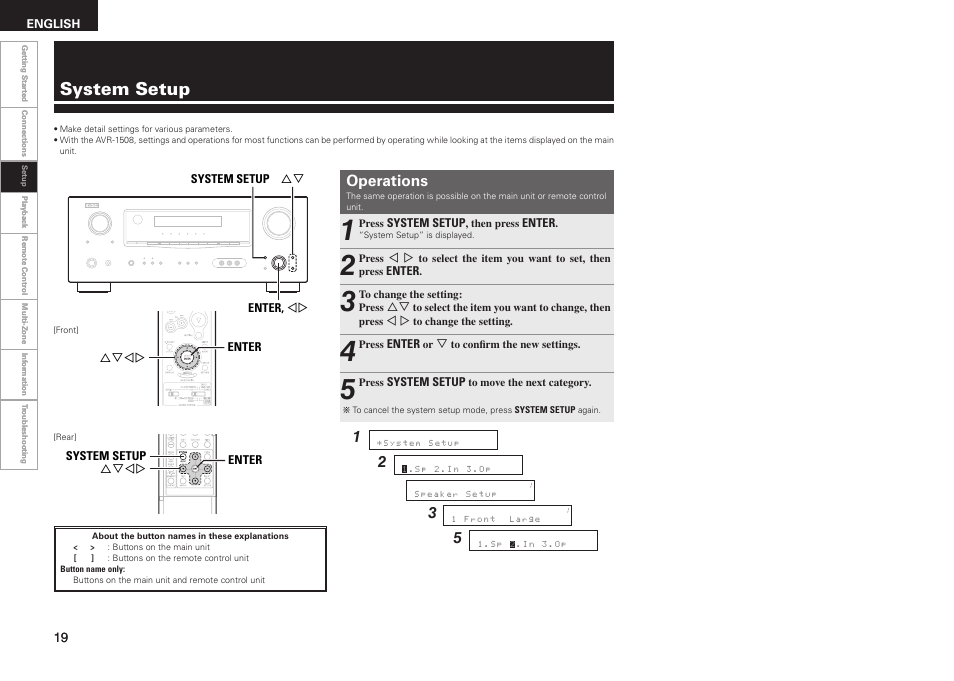 System setup, Operations | Denon AVR-1508 User Manual | Page 22 / 62