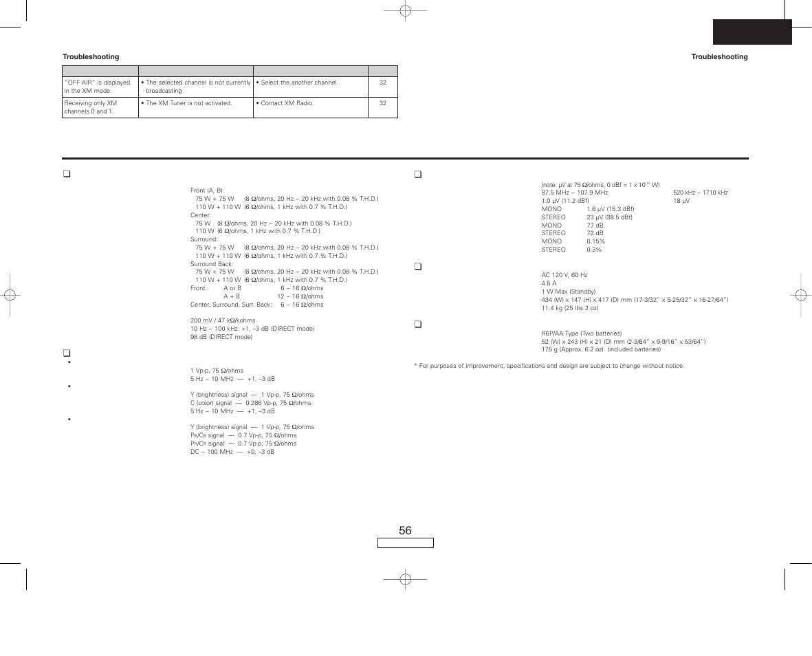 Specifications, English | Denon AVR-687 User Manual | Page 59 / 64