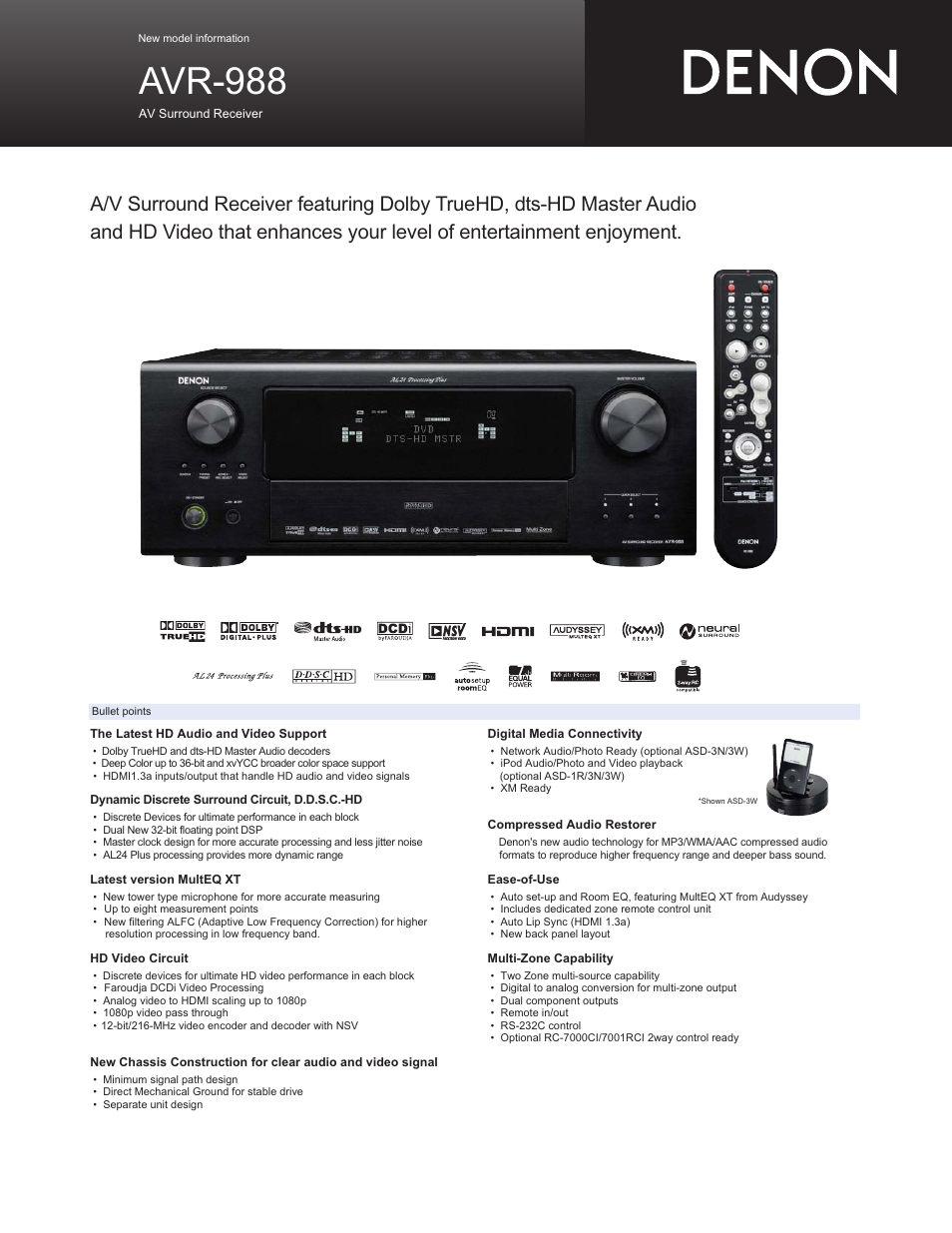 Denon AVR-988 User Manual | 2 pages