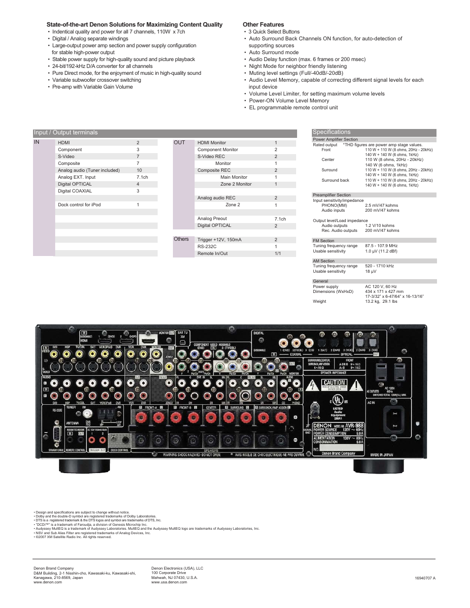 Denon AVR-988 User Manual | Page 2 / 2