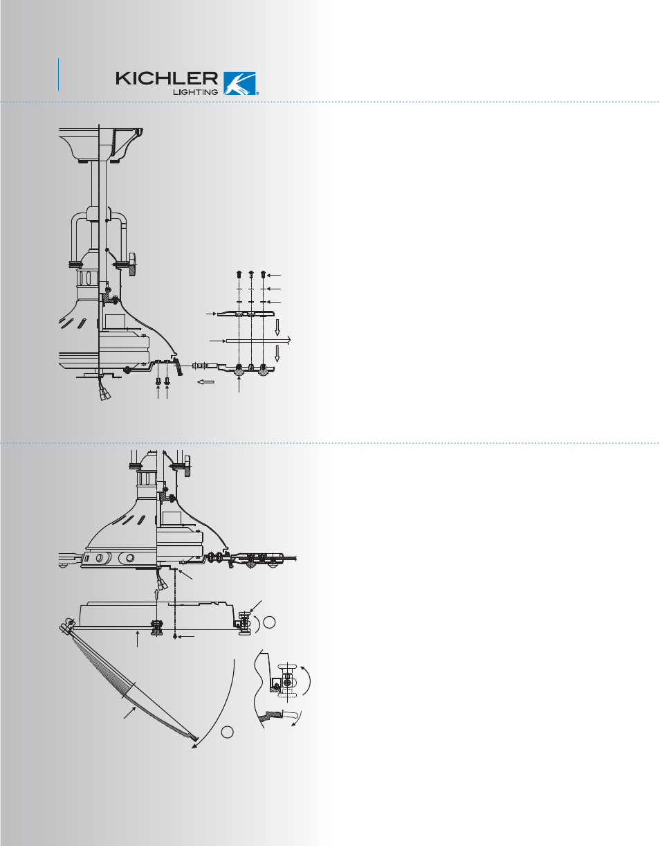 Kcl42-56+1l-300018-p9, Installing the light fixture, Attaching the fan blades | Kichler 300018 User Manual | Page 10 / 15