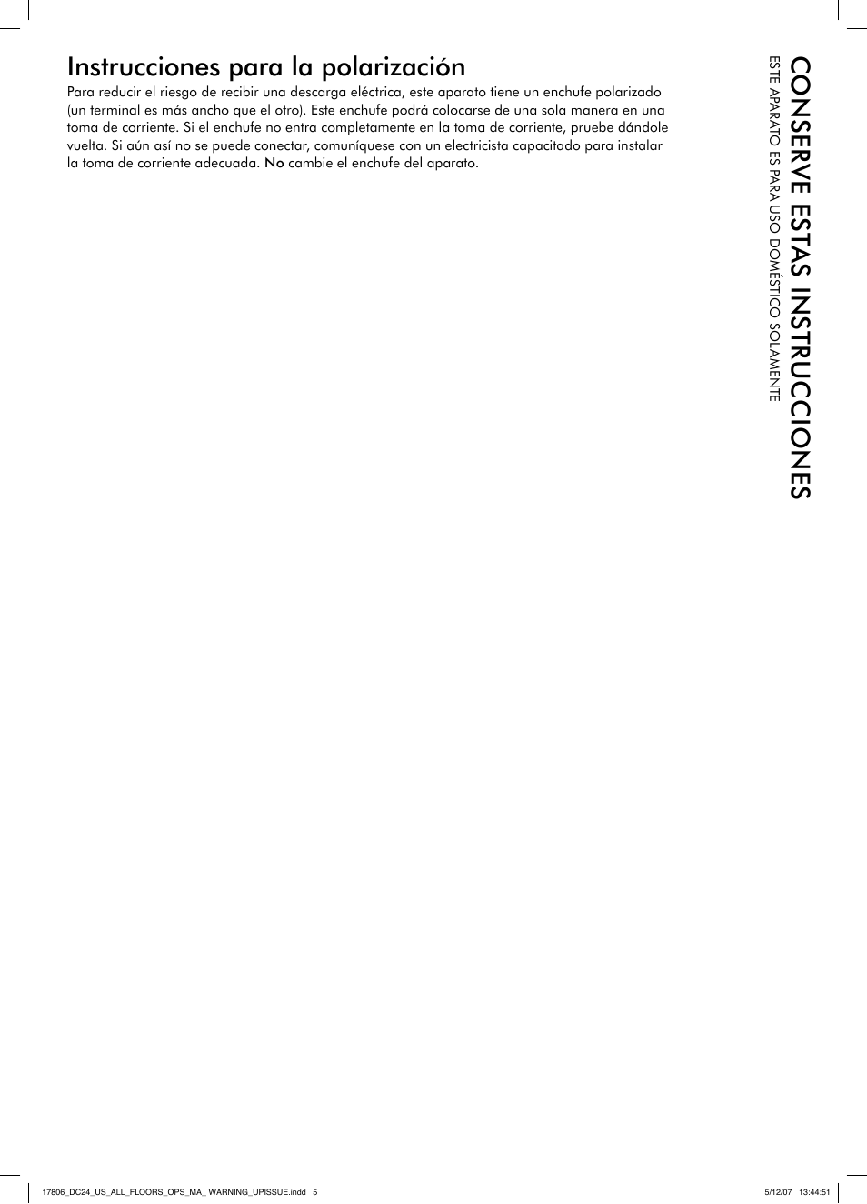 Instrucciones para la polarización | DYSON DC 24 User Manual | Page 5 / 20