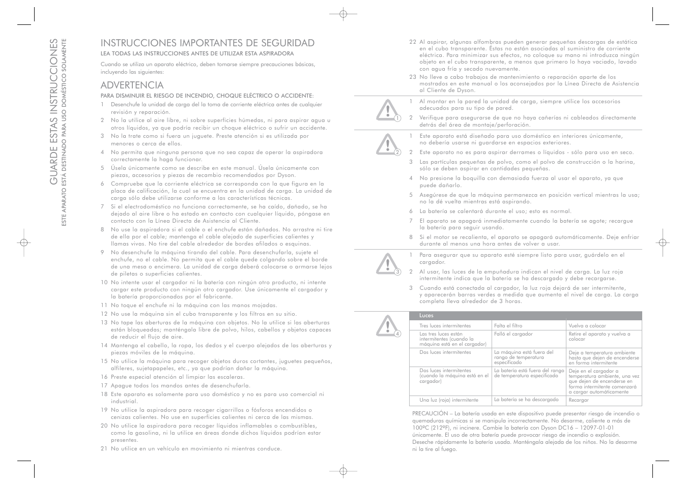 Instrucciones importantes de seguridad, Advertencia, Gu arde est as instrucciones | DYSON Root 6 User Manual | Page 3 / 9