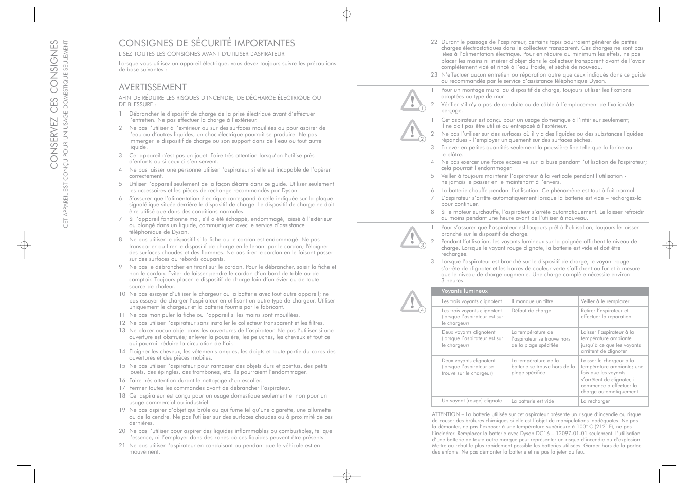 Consignes de sécurité importantes, Avertissement, Conservez ces consignes | DYSON Root 6 User Manual | Page 4 / 9