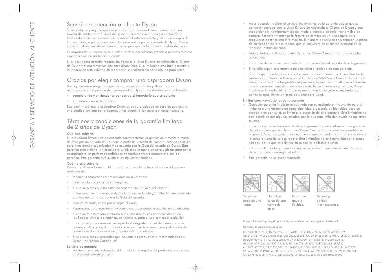 Servicio de atención al cliente dyson, Gracias por elegir comprar una aspiradora dyson, Garantia y servicio de a tención al cliente | DYSON Root 6 User Manual | Page 7 / 9