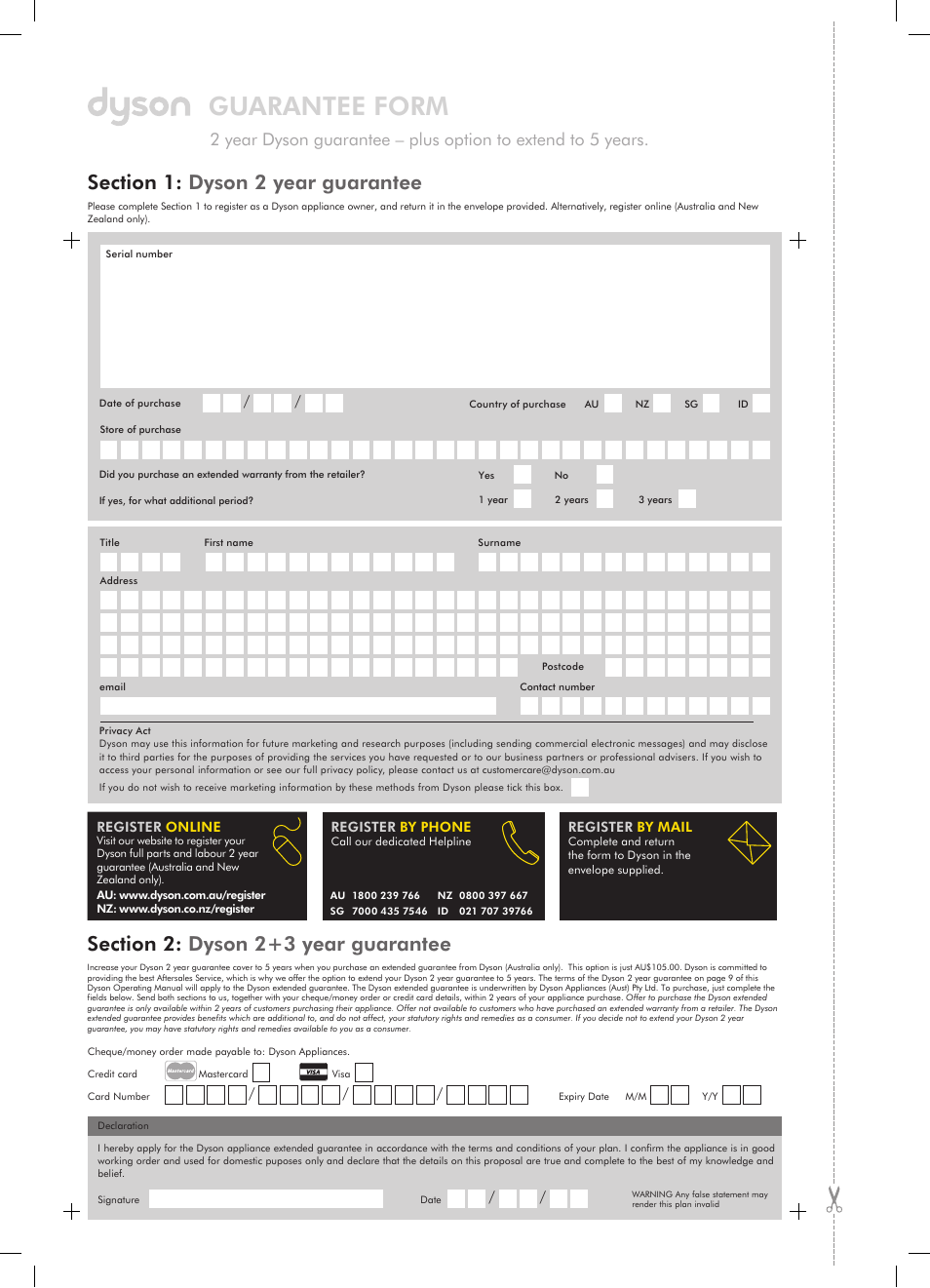 Guarantee form | DYSON DC23 User Manual | Page 12 / 12