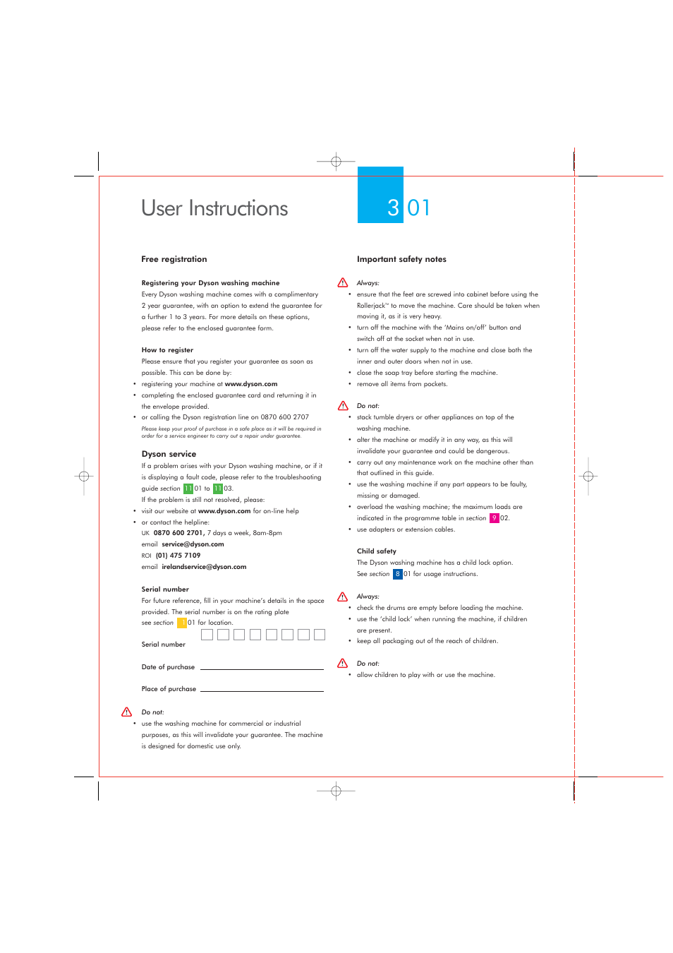 User instructions 3 01 | DYSON CRO2 User Manual | Page 6 / 24
