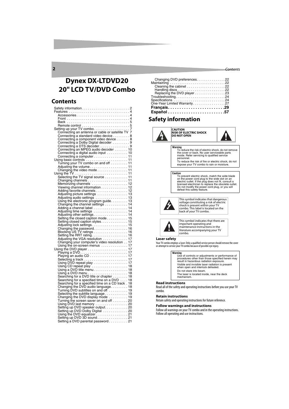 Dynex DX-LTDVD20 User Manual | Page 2 / 86