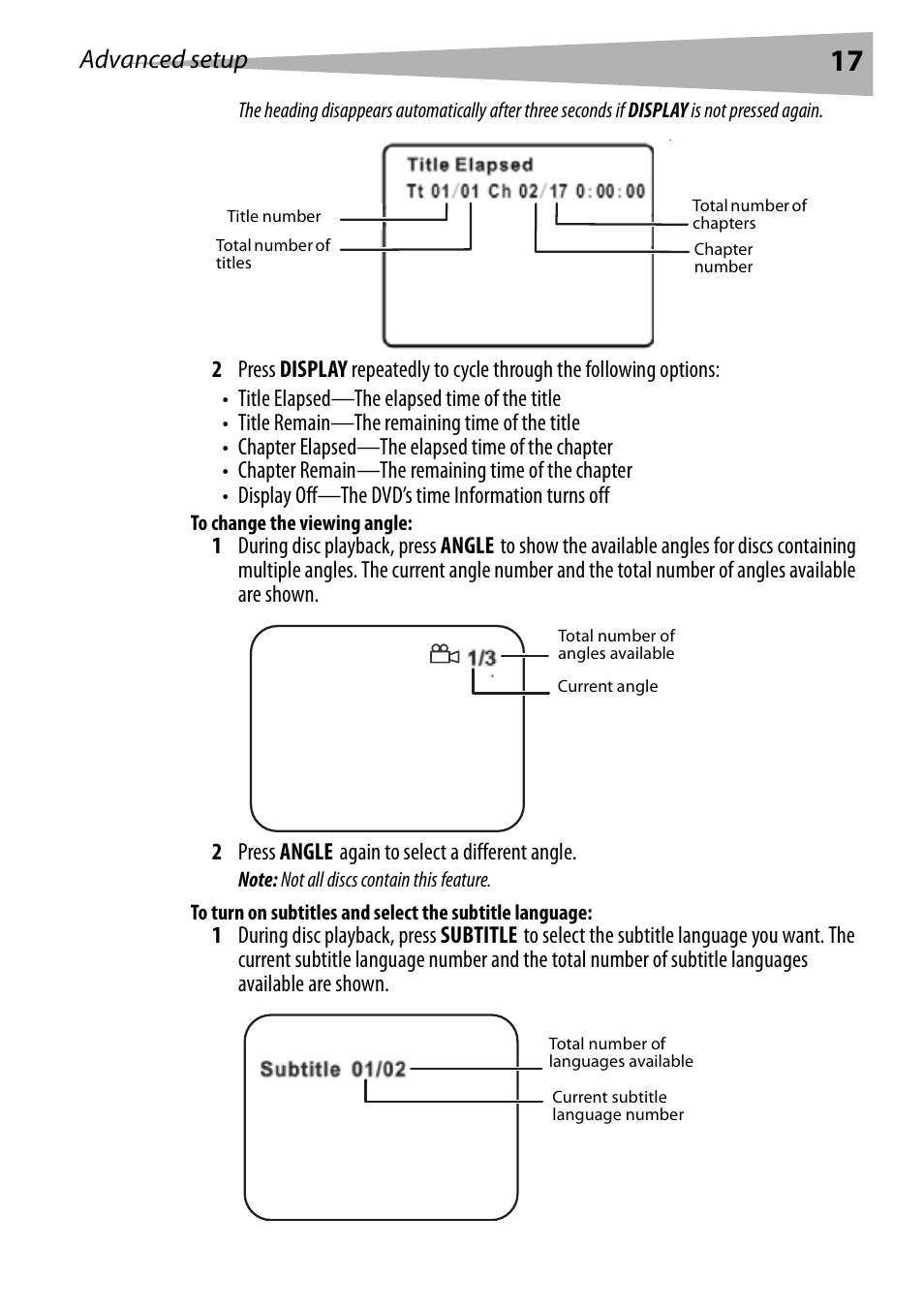 To change the viewing angle, Advanced setup | Dynex DX-PDVD9 User Manual | Page 17 / 84