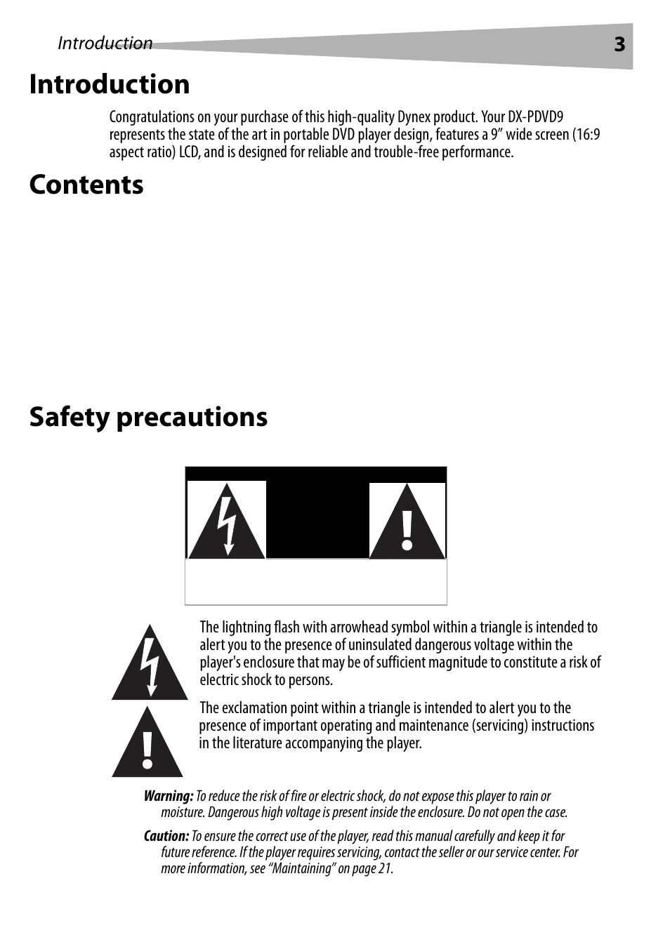 Dynex DX-PDVD9 User Manual | Page 3 / 84