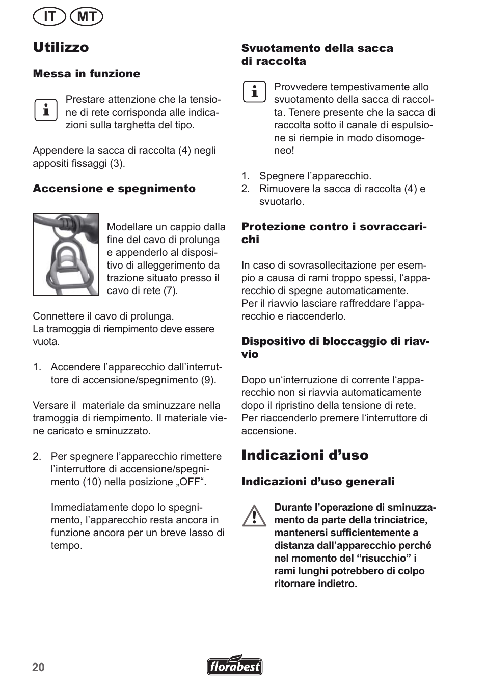Mt it utilizzo, Indicazioni d’uso | Florabest FMH 2400 A1 User Manual | Page 20 / 58