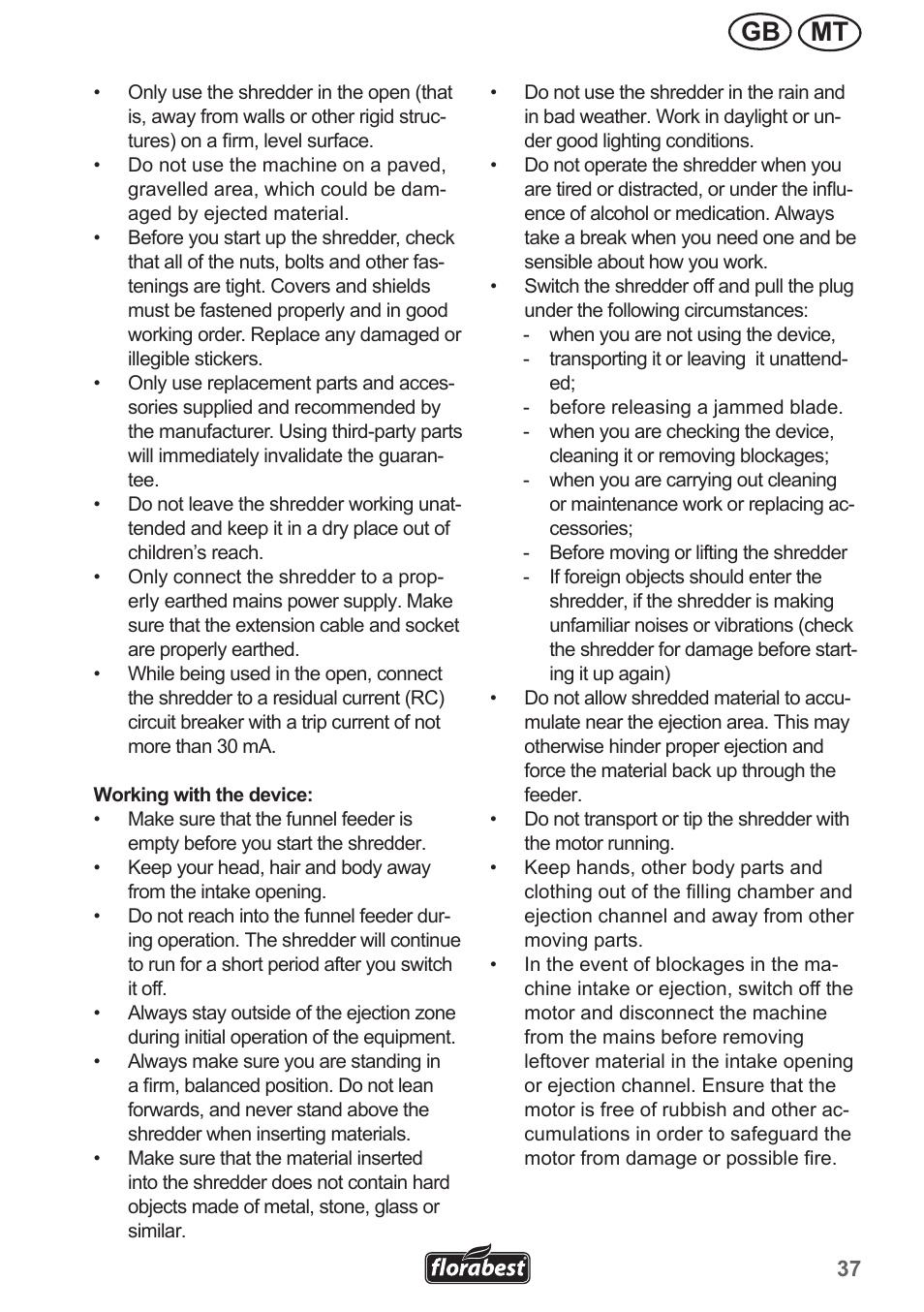 Mt gb | Florabest FMH 2400 A1 User Manual | Page 37 / 58
