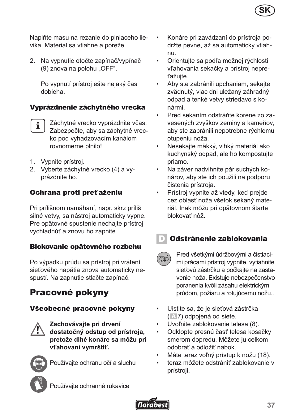 Pracovné pokyny | Florabest FMH 2400 A1 User Manual | Page 37 / 66
