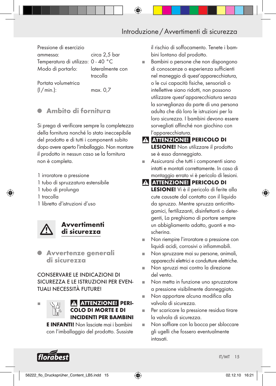 Introduzione / avvertimenti di sicurezza, Ambito di fornitura, Avvertimenti di sicurezza | Avvertenze generali di sicurezza | Florabest Z30597 User Manual | Page 13 / 39