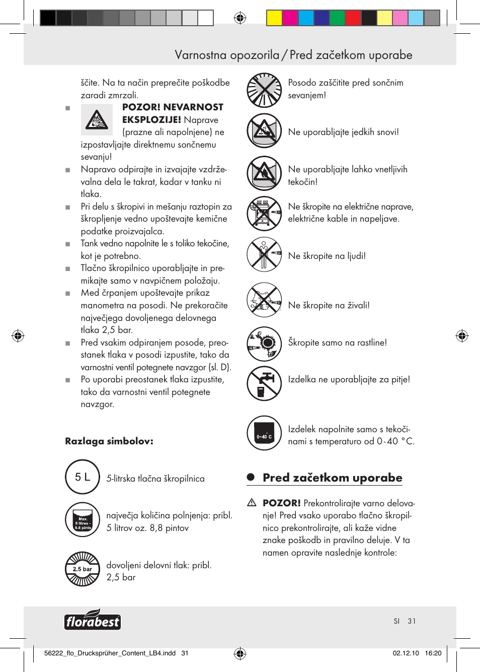 Varnostna opozorila / pred začetkom uporabe, Pred začetkom uporabe | Florabest Z30597 User Manual | Page 29 / 53