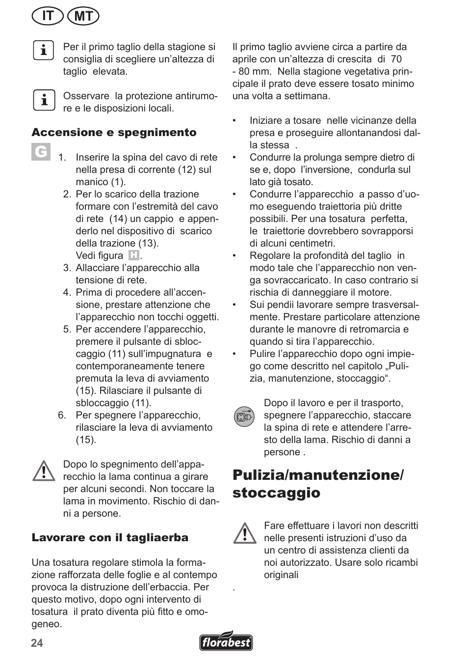 Pulizia/manutenzione/ stoccaggio, Mt it | Florabest FRM 1800 A1 User Manual | Page 24 / 66