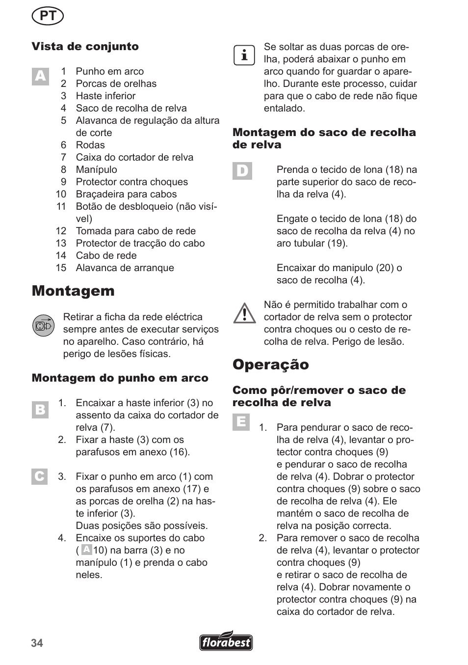 Montagem, Operação | Florabest FRM 1800 A1 User Manual | Page 34 / 66