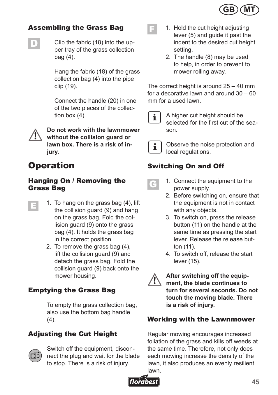 Operation, Mt gb | Florabest FRM 1800 A1 User Manual | Page 45 / 66