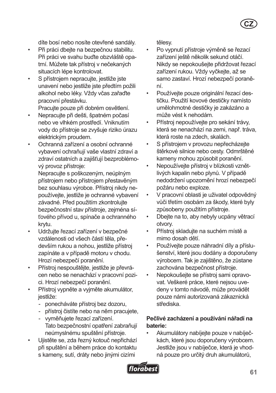 Florabest FRT 18 A1 User Manual | Page 61 / 106