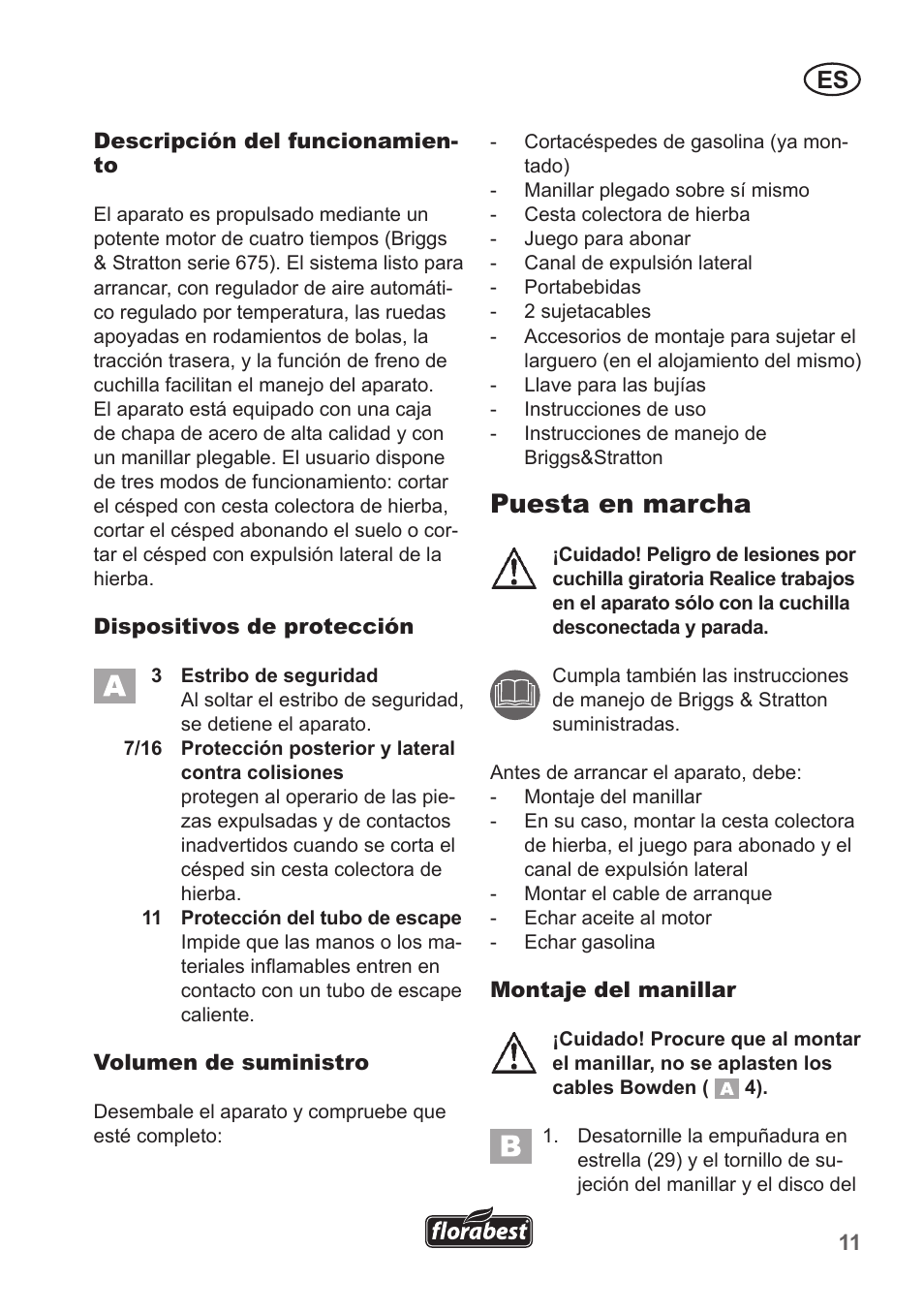Puesta en marcha | Florabest FBM 190 A1 User Manual | Page 11 / 100