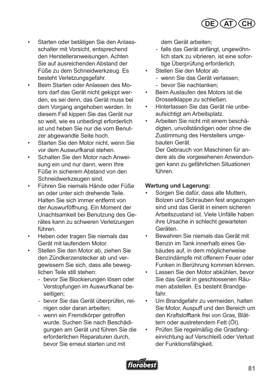 De at ch | Florabest FBM 190 A1 User Manual | Page 81 / 100