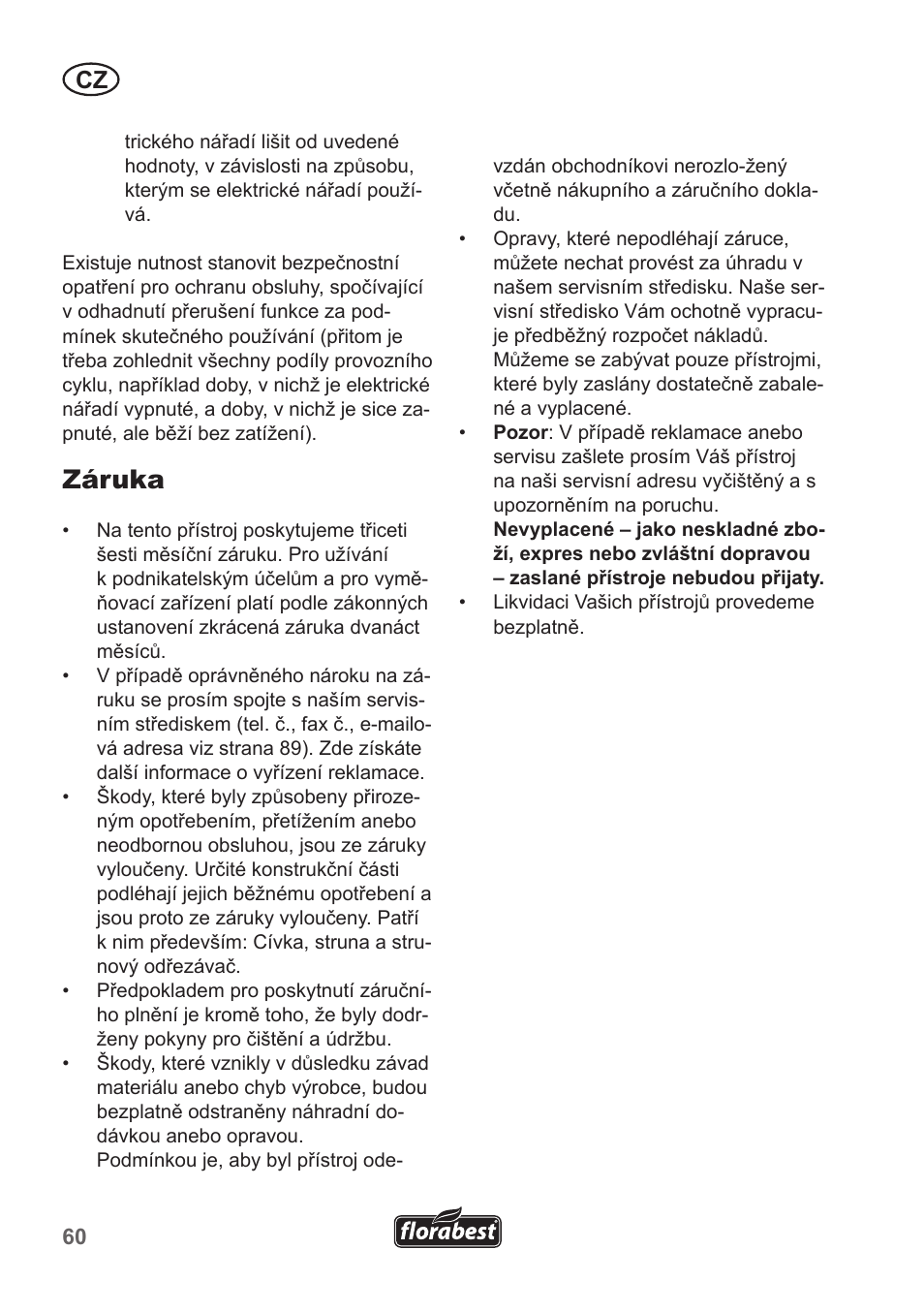 Záruka | Florabest FRT 450 A1 User Manual | Page 60 / 90